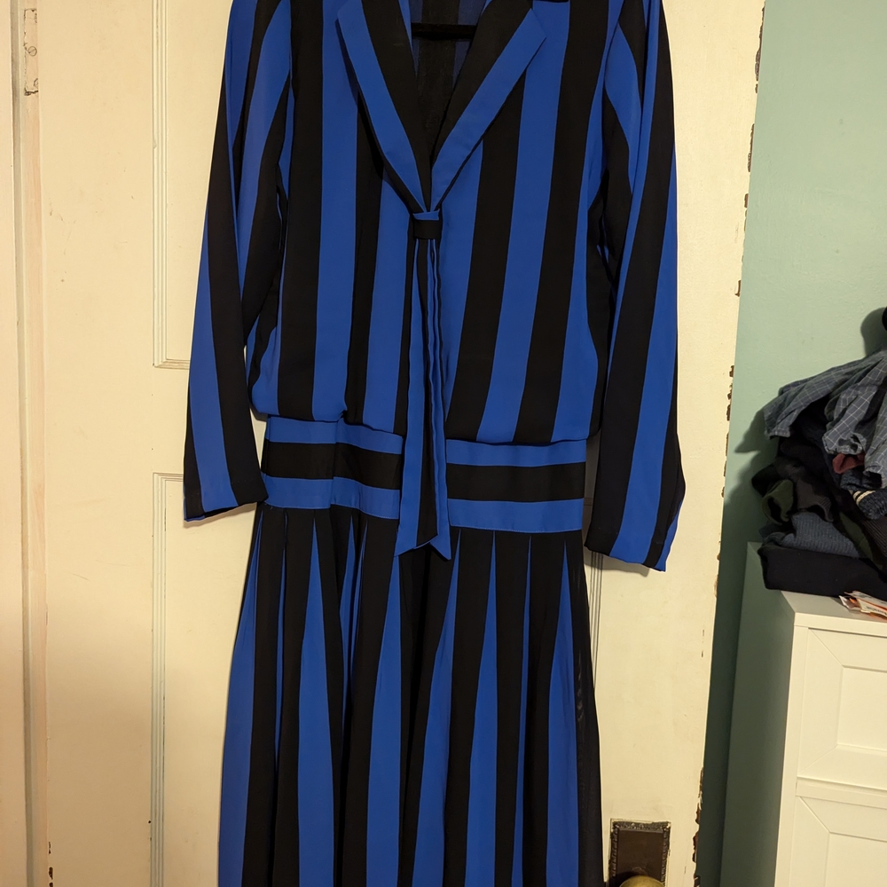 Vintage Black & Blue Striped Sailor Dress